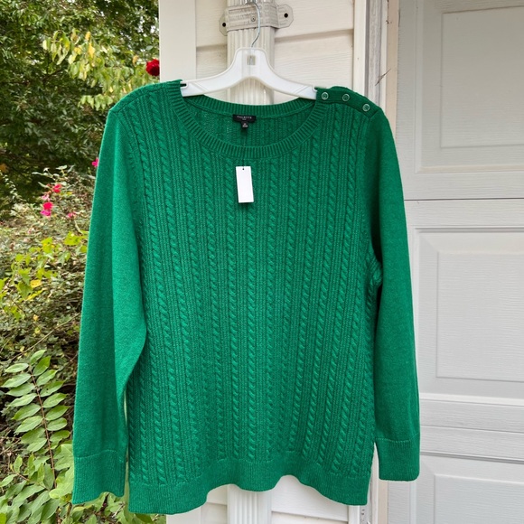 NWT Talbots Pretty Green Cabled Crew Neck Long Sleeve Sweater - Picture 1 of 6